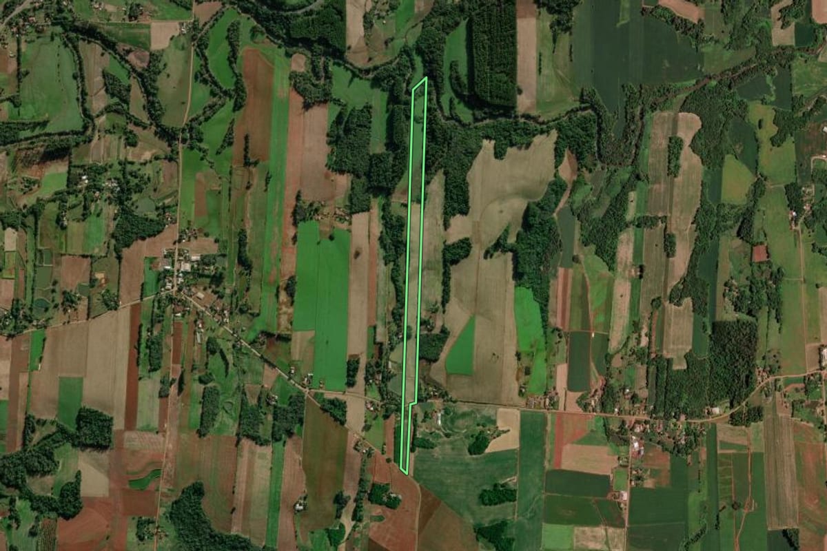 Imagem de satélite do imóvel rural em Cruzeiro do Sul (RS), com o contorno declarado no CAR desenhado por cima.