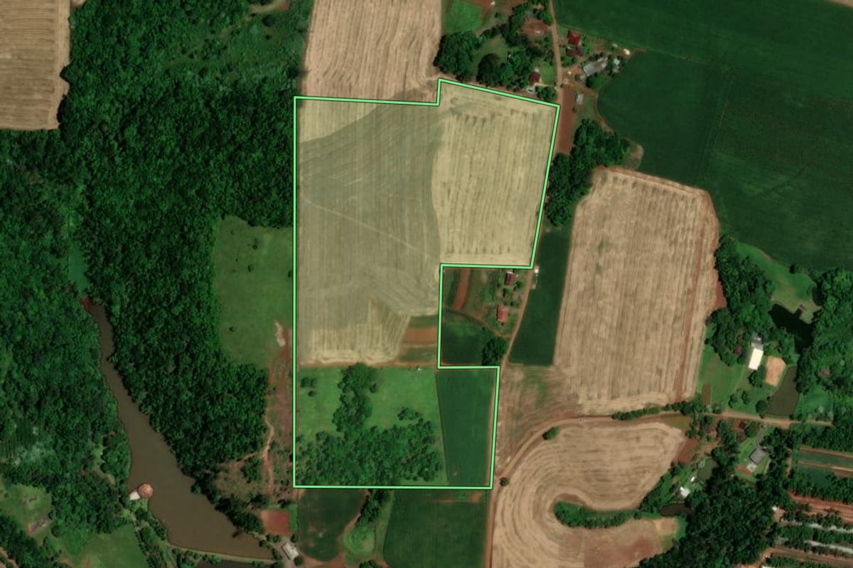 Imagem de satélite do imóvel rural em Cruzeiro do Sul (RS), com o contorno declarado no CAR desenhado por cima.