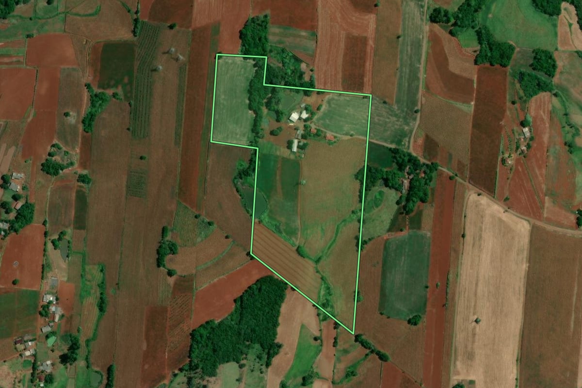 Imagem de satélite do imóvel rural em Cruzeiro do Sul (RS), com o contorno declarado no CAR desenhado por cima.