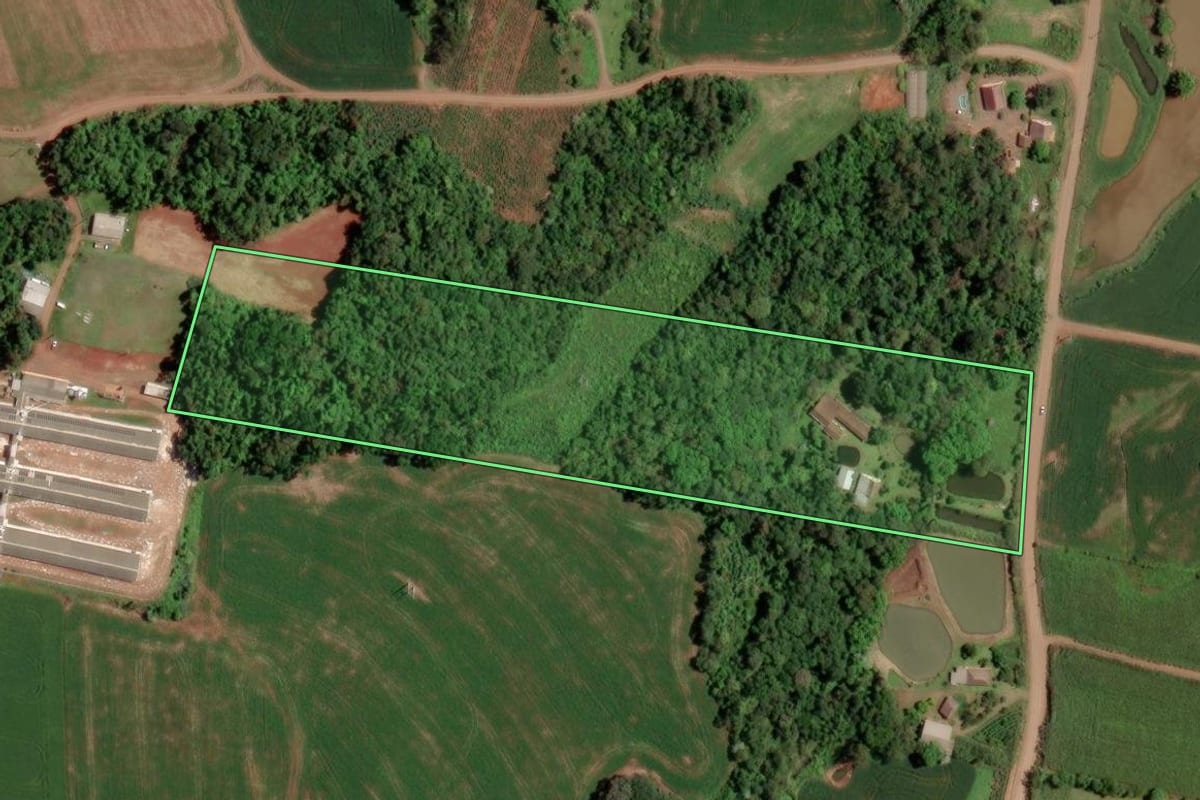 Imagem de satélite do imóvel rural em Cruzeiro do Sul (RS), com o contorno declarado no CAR desenhado por cima.