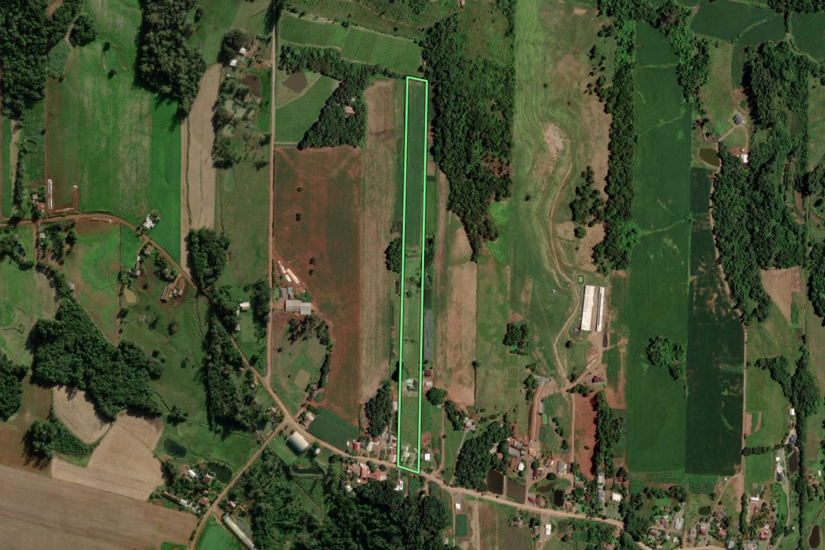 Imagem de satélite do imóvel rural em Cruzeiro do Sul (RS), com o contorno declarado no CAR desenhado por cima.
