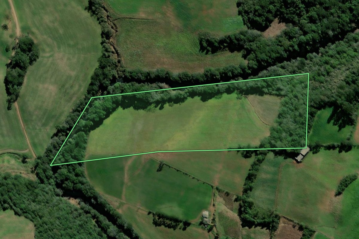 Imagem de satélite do imóvel rural em David Canabarro (RS), com o contorno declarado no CAR desenhado por cima.