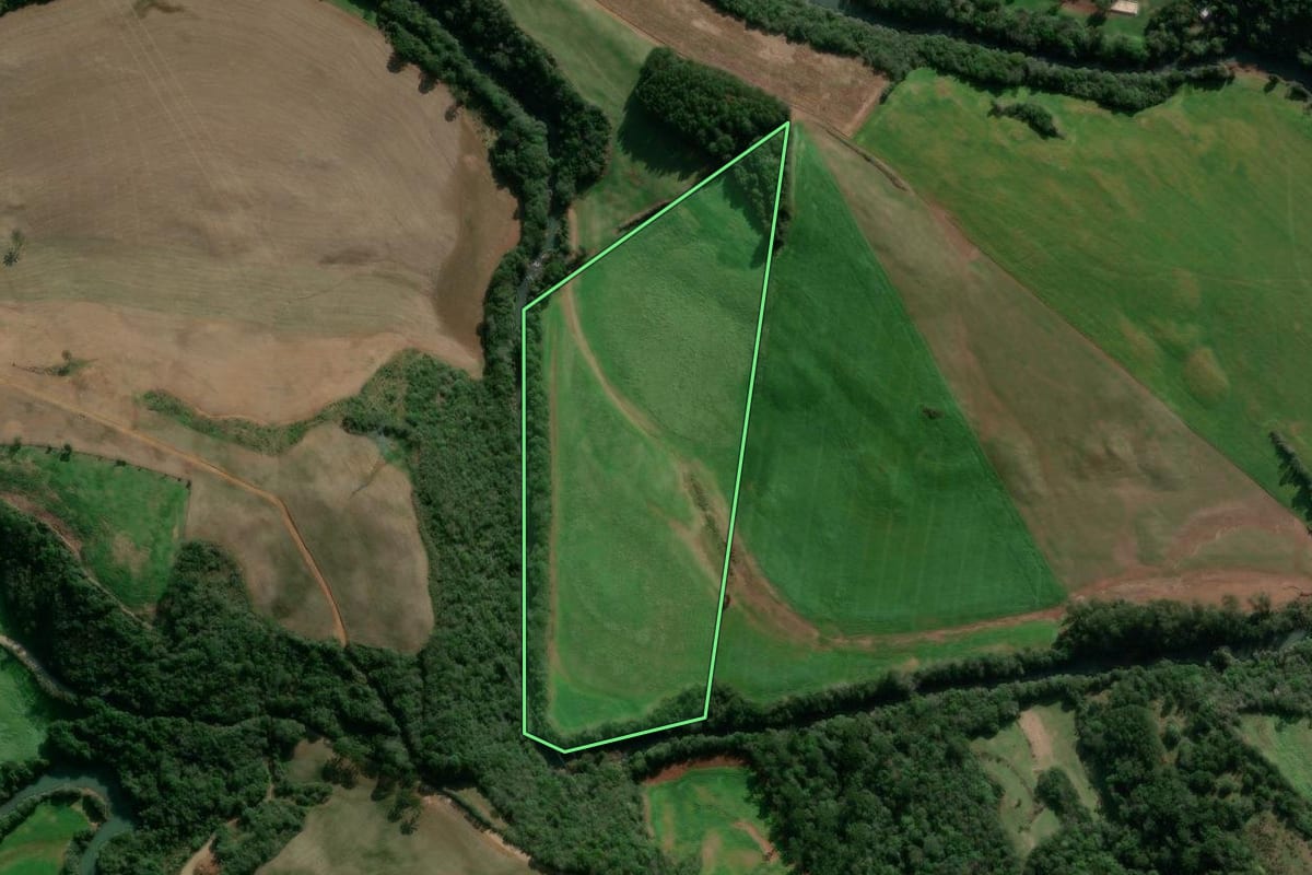 Imagem de satélite do imóvel rural em David Canabarro (RS), com o contorno declarado no CAR desenhado por cima.
