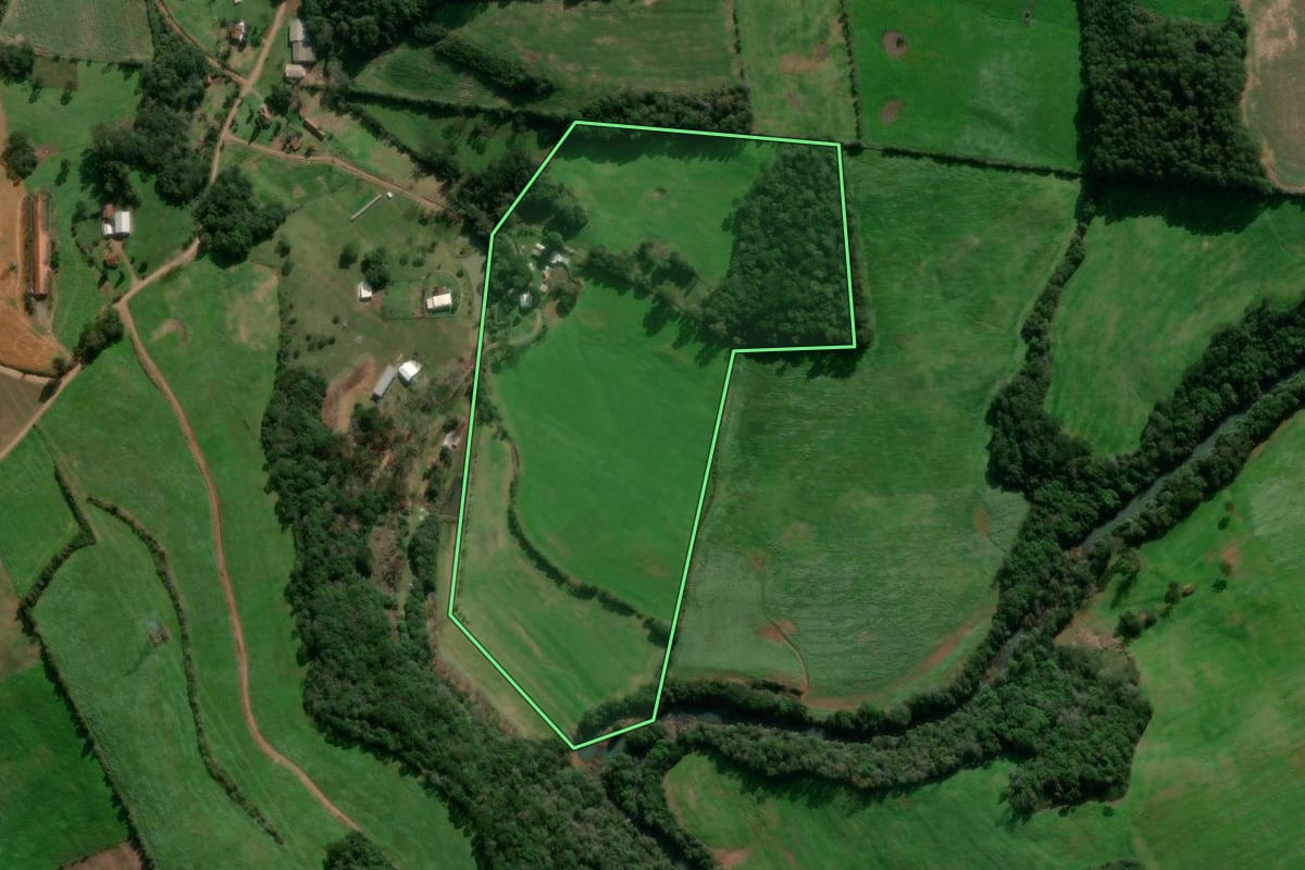 Imagem de satélite do imóvel rural em David Canabarro (RS), com o contorno declarado no CAR desenhado por cima.
