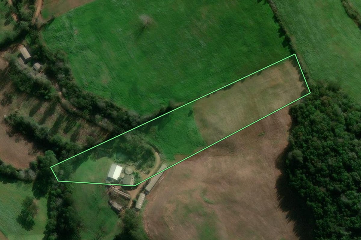 Imagem de satélite do imóvel rural em David Canabarro (RS), com o contorno declarado no CAR desenhado por cima.