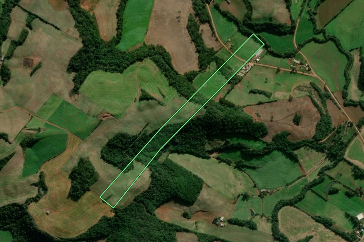 Imagem de satélite do imóvel rural em David Canabarro (RS), com o contorno declarado no CAR desenhado por cima.