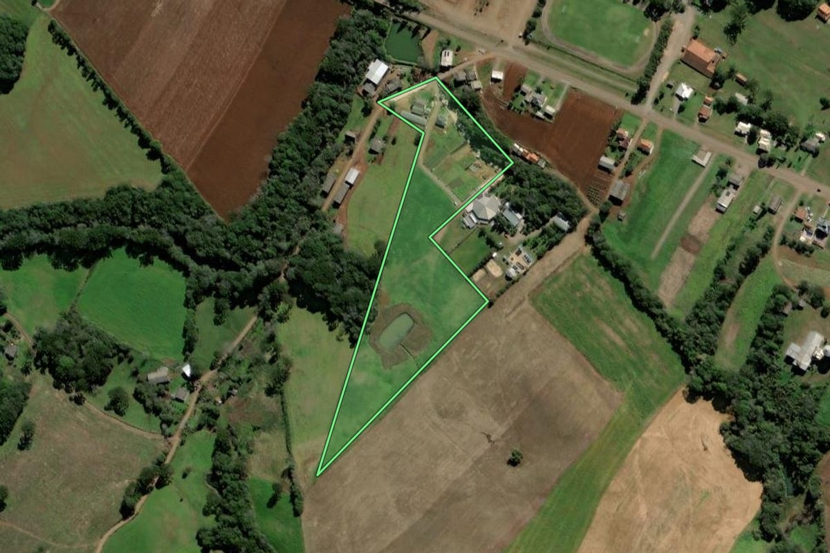 Imagem de satélite do imóvel rural em David Canabarro (RS), com o contorno declarado no CAR desenhado por cima.