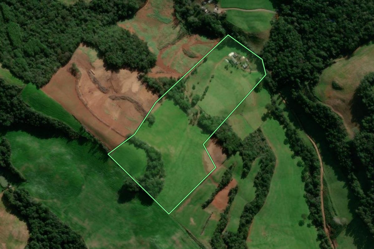 Imagem de satélite do imóvel rural em David Canabarro (RS), com o contorno declarado no CAR desenhado por cima.