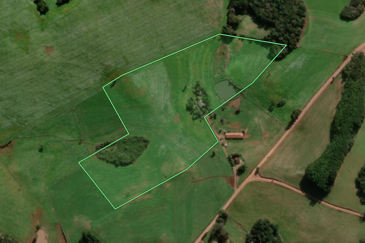Imagem de satélite do imóvel rural em David Canabarro (RS), com o contorno declarado no CAR desenhado por cima.