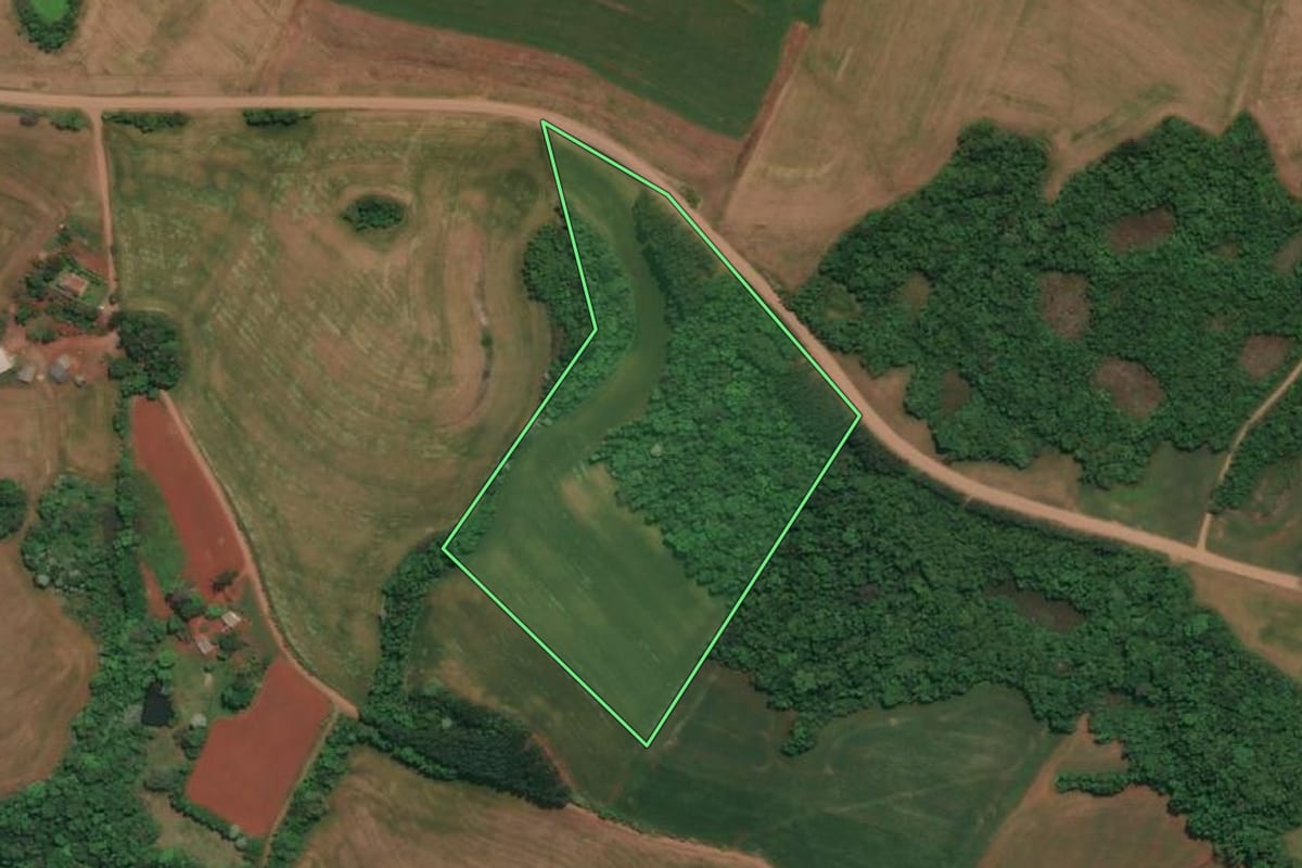 Imagem de satélite do imóvel rural em Derrubadas (RS), com o contorno declarado no CAR desenhado por cima.