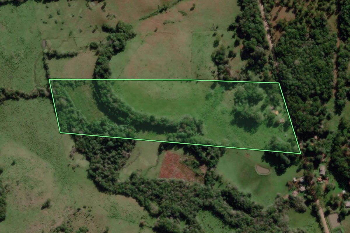 Imagem de satélite do imóvel rural em Dezesseis de Novembro (RS), com o contorno declarado no CAR desenhado por cima.