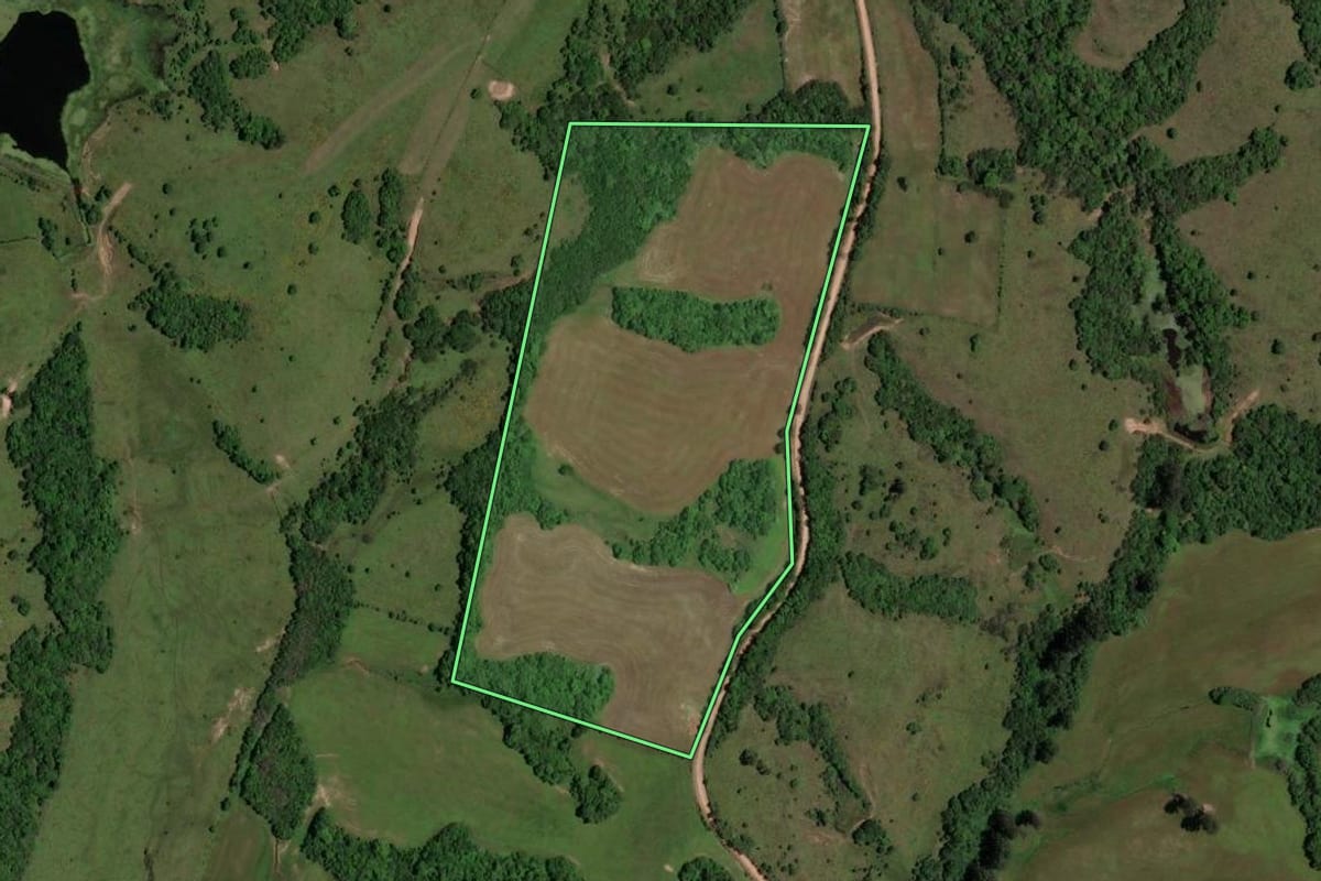 Imagem de satélite do imóvel rural em Dilermando de Aguiar (RS), com o contorno declarado no CAR desenhado por cima.