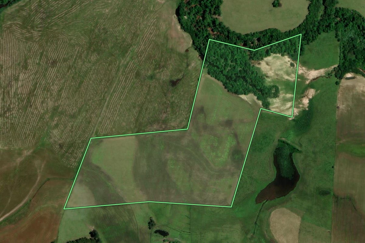 Imagem de satélite do imóvel rural em Dilermando de Aguiar (RS), com o contorno declarado no CAR desenhado por cima.