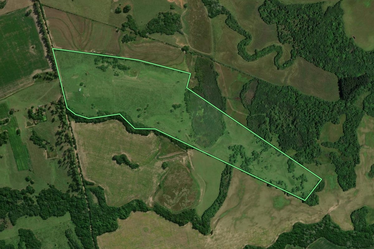 Imagem de satélite do imóvel rural em Dilermando de Aguiar (RS), com o contorno declarado no CAR desenhado por cima.