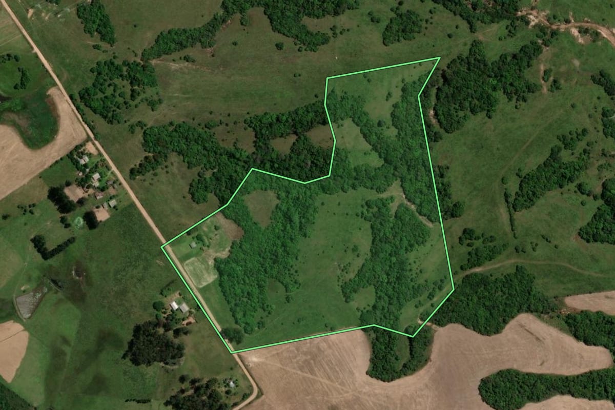 Imagem de satélite do imóvel rural em Dilermando de Aguiar (RS), com o contorno declarado no CAR desenhado por cima.