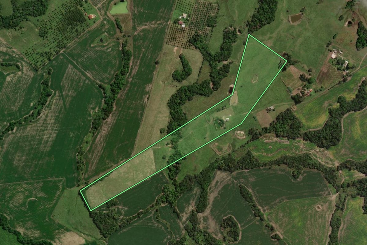 Imagem de satélite do imóvel rural em Dilermando de Aguiar (RS), com o contorno declarado no CAR desenhado por cima.