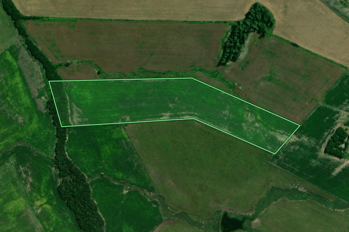 Imagem de satélite do imóvel rural em Dilermando de Aguiar (RS), com o contorno declarado no CAR desenhado por cima.