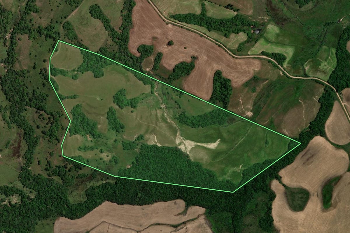 Imagem de satélite do imóvel rural em Dilermando de Aguiar (RS), com o contorno declarado no CAR desenhado por cima.