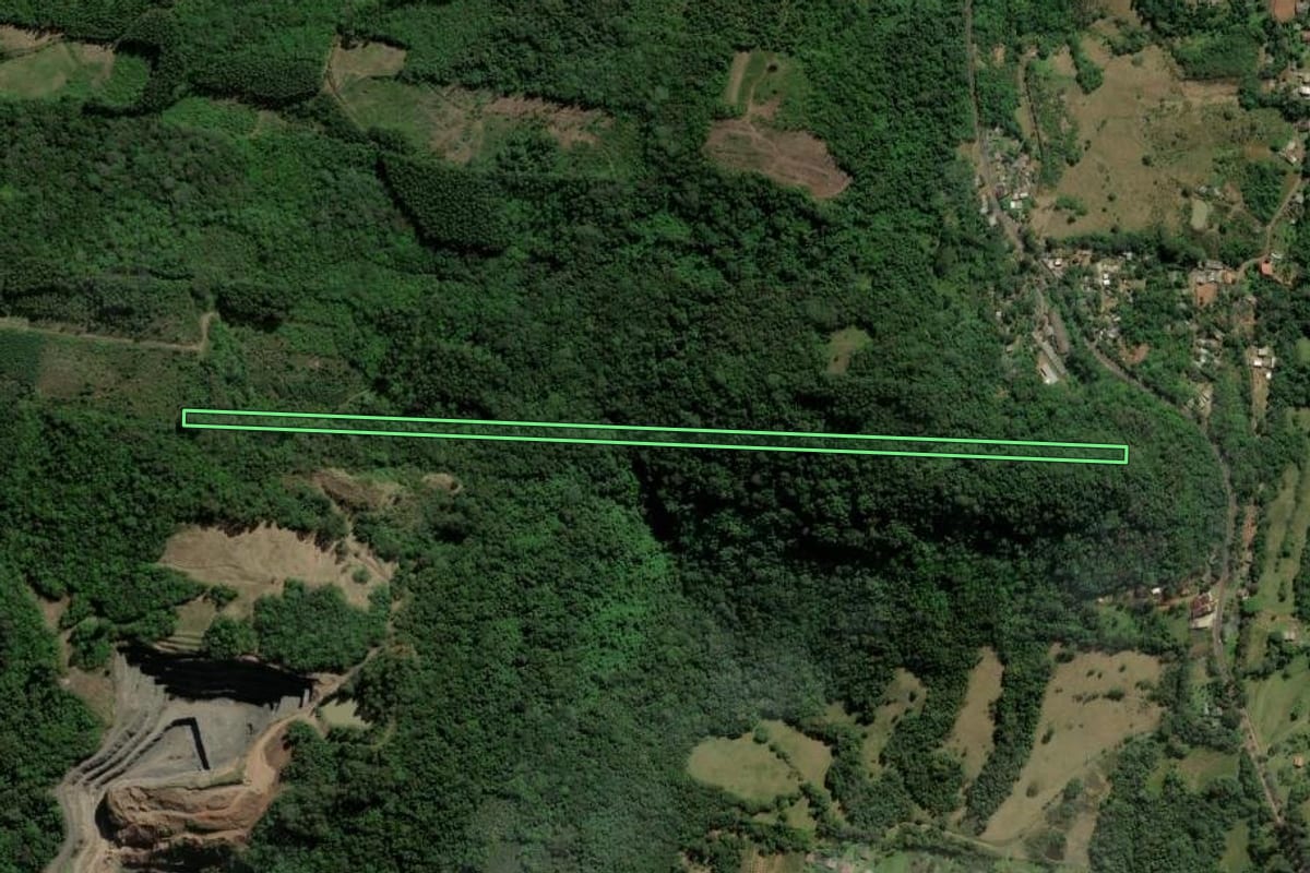 Imagem de satélite do imóvel rural em Dois Irmãos (RS), com o contorno declarado no CAR desenhado por cima.