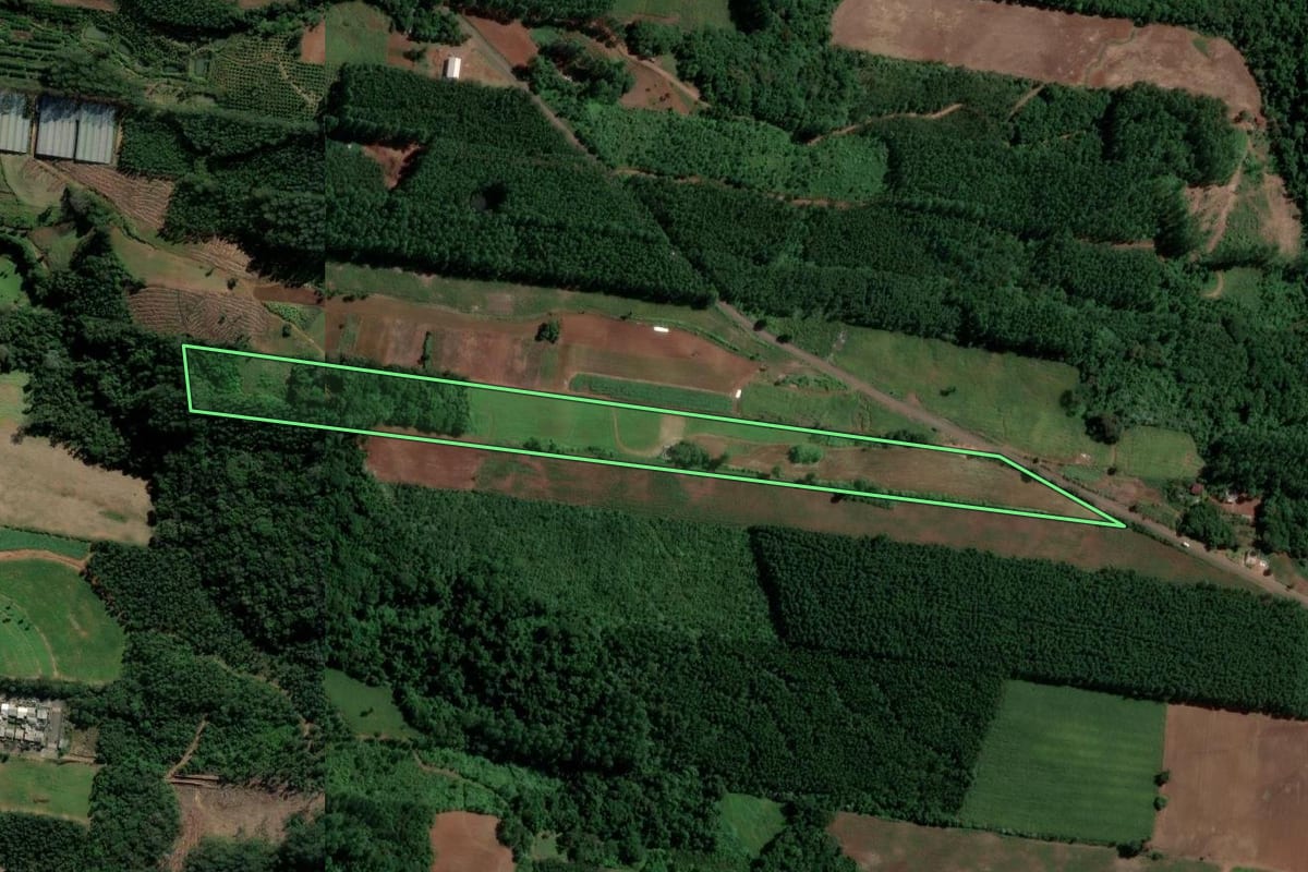 Imagem de satélite do imóvel rural em Dois Irmãos (RS), com o contorno declarado no CAR desenhado por cima.
