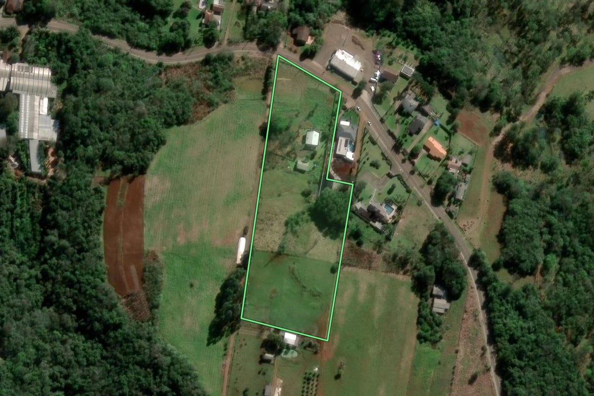Imagem de satélite do imóvel rural em Dois Irmãos (RS), com o contorno declarado no CAR desenhado por cima.
