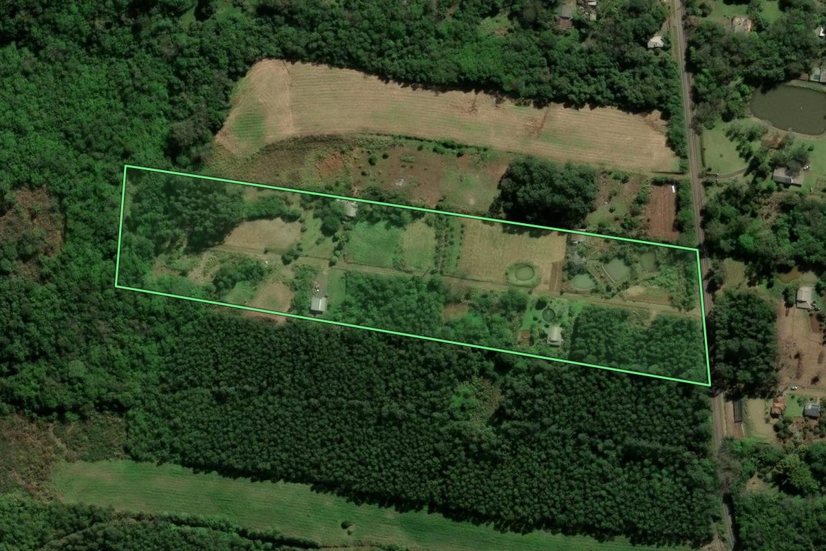 Imagem de satélite do imóvel rural em Dois Irmãos (RS), com o contorno declarado no CAR desenhado por cima.