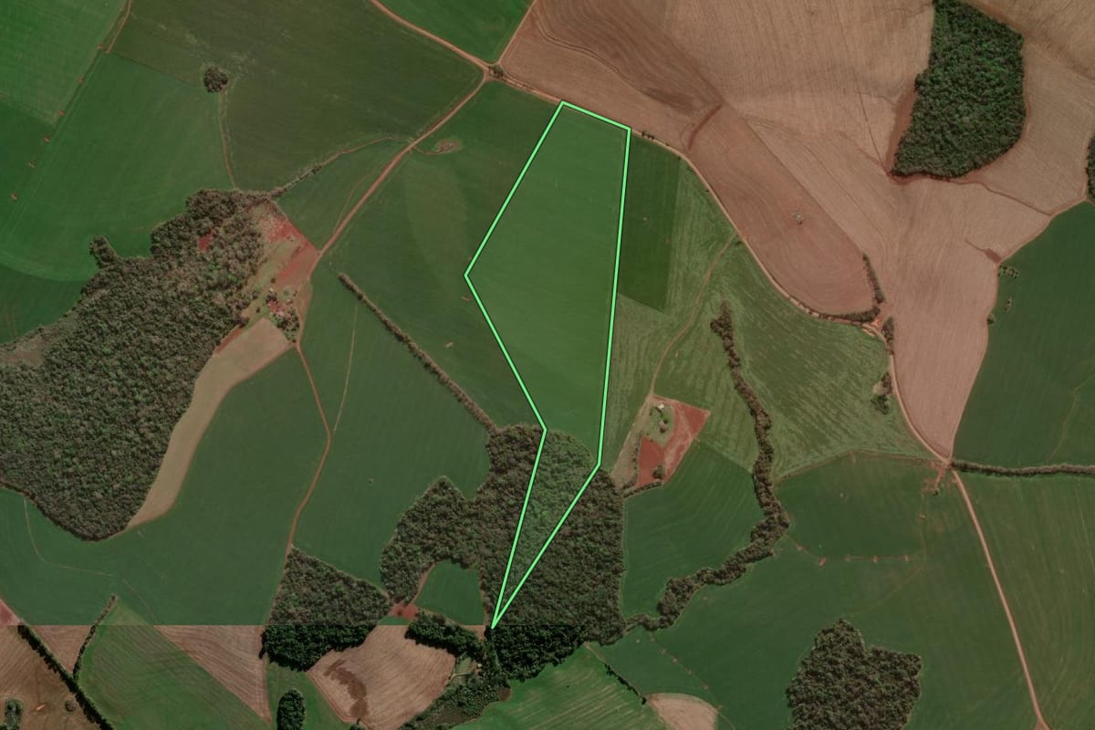 Imagem de satélite do imóvel rural em Dois Irmãos das Missões (RS), com o contorno declarado no CAR desenhado por cima.