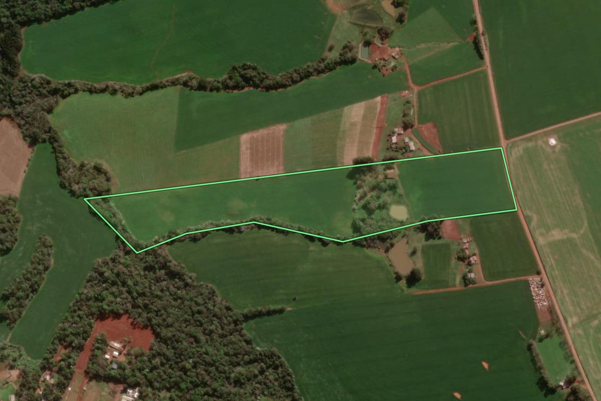 Imagem de satélite do imóvel rural em Dois Irmãos das Missões (RS), com o contorno declarado no CAR desenhado por cima.