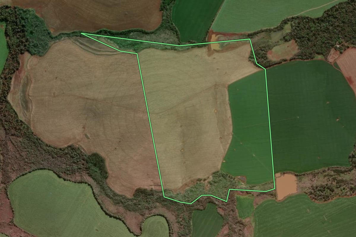 Imagem de satélite do imóvel rural em Dois Irmãos das Missões (RS), com o contorno declarado no CAR desenhado por cima.