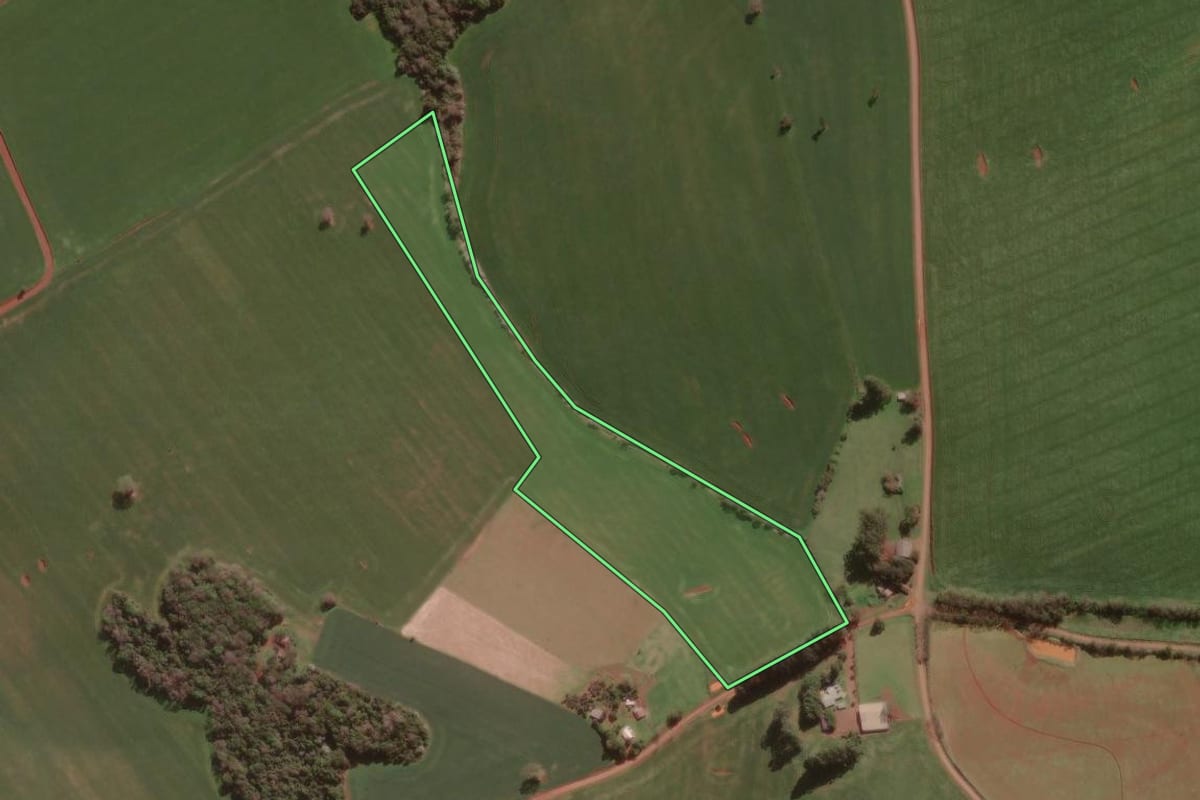 Imagem de satélite do imóvel rural em Dois Irmãos das Missões (RS), com o contorno declarado no CAR desenhado por cima.
