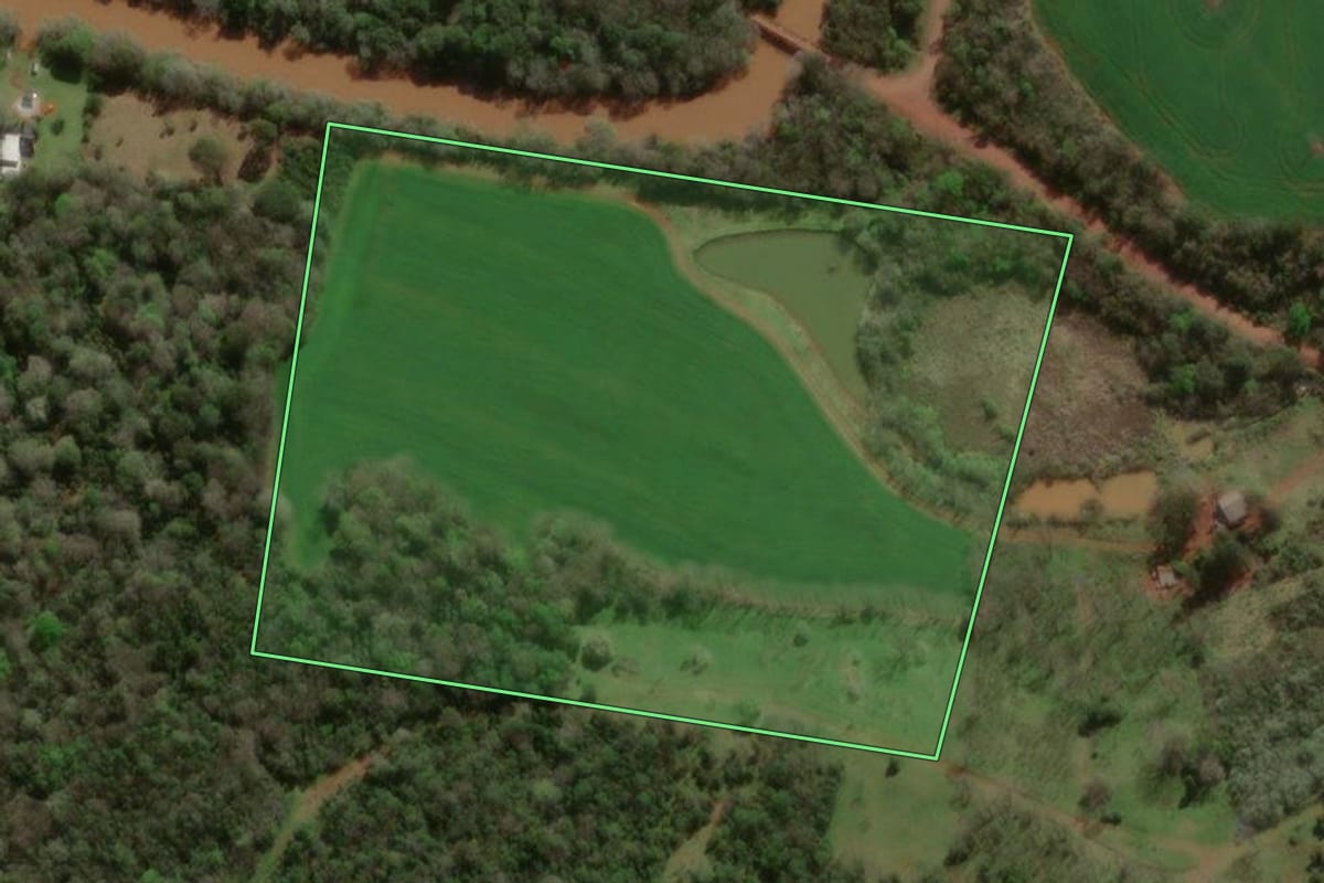 Imagem de satélite do imóvel rural em Dois Irmãos das Missões (RS), com o contorno declarado no CAR desenhado por cima.