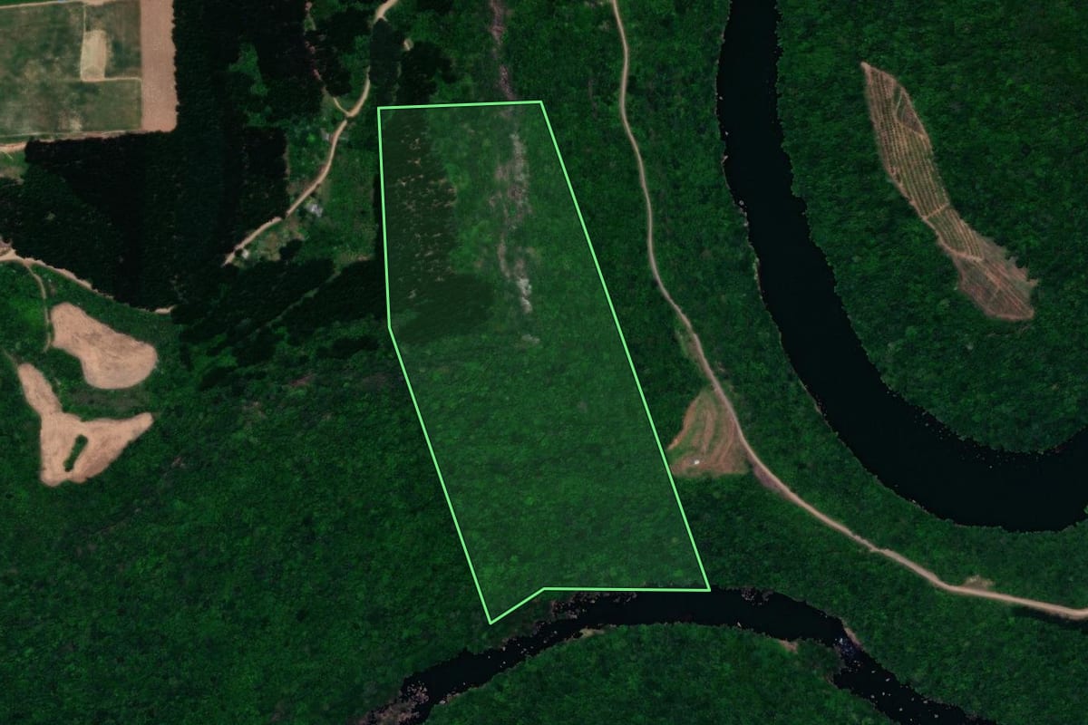 Imagem de satélite do imóvel rural em Dois Lajeados (RS), com o contorno declarado no CAR desenhado por cima.