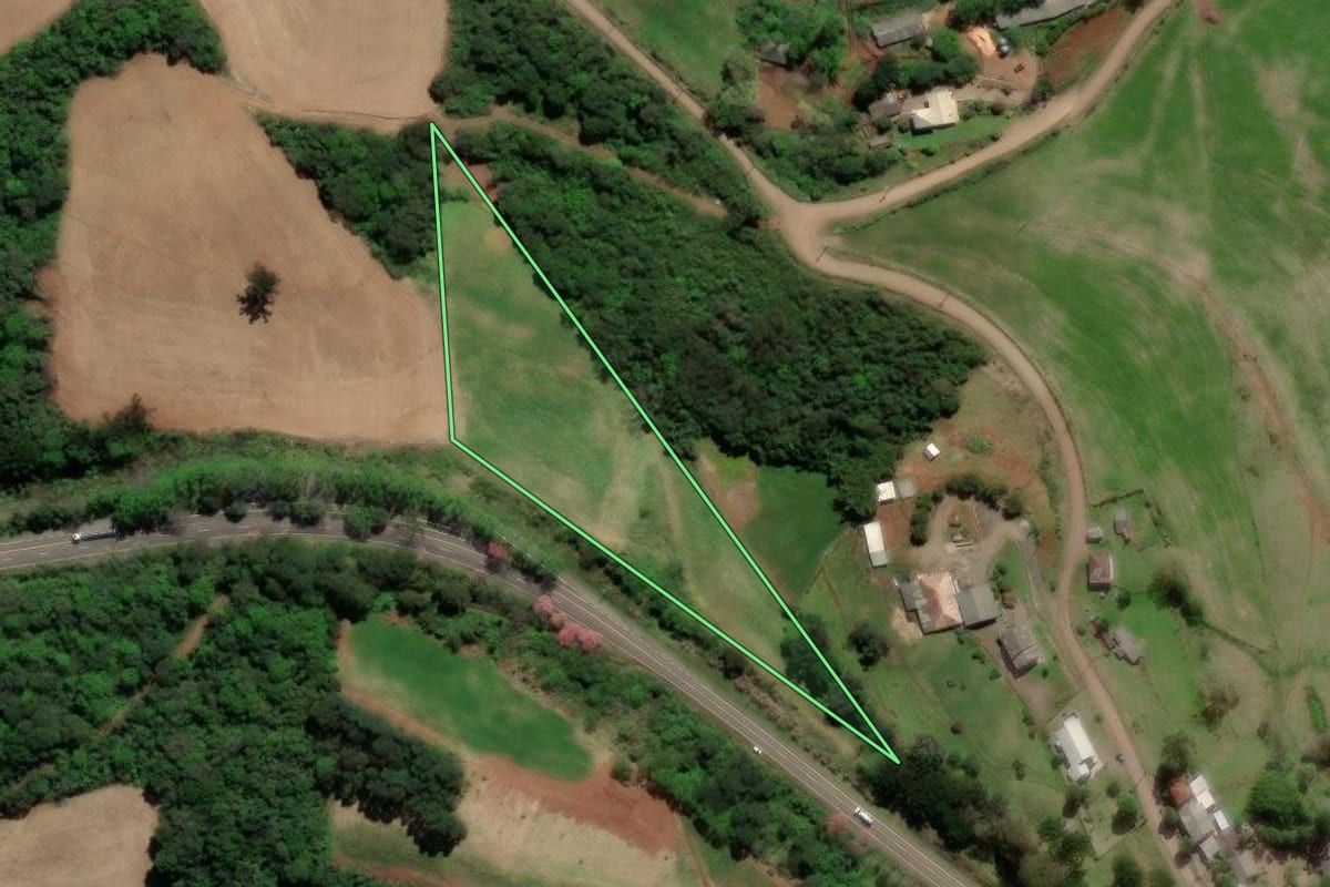 Imagem de satélite do imóvel rural em Dois Lajeados (RS), com o contorno declarado no CAR desenhado por cima.