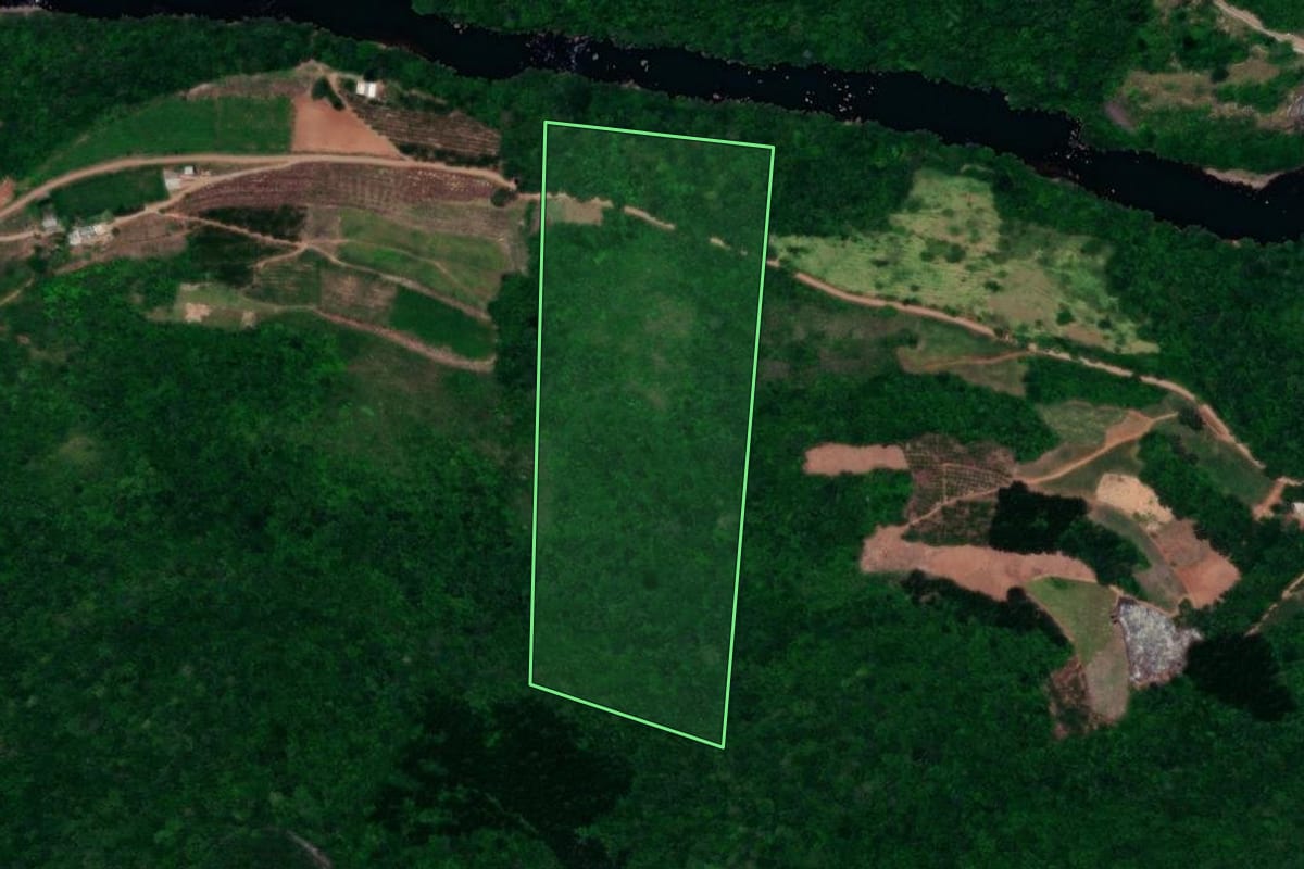 Imagem de satélite do imóvel rural em Dois Lajeados (RS), com o contorno declarado no CAR desenhado por cima.