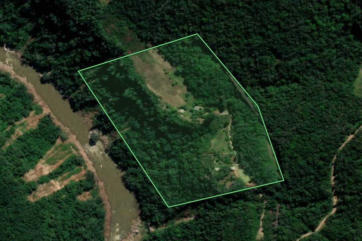 Imagem de satélite do imóvel rural em Dois Lajeados (RS), com o contorno declarado no CAR desenhado por cima.