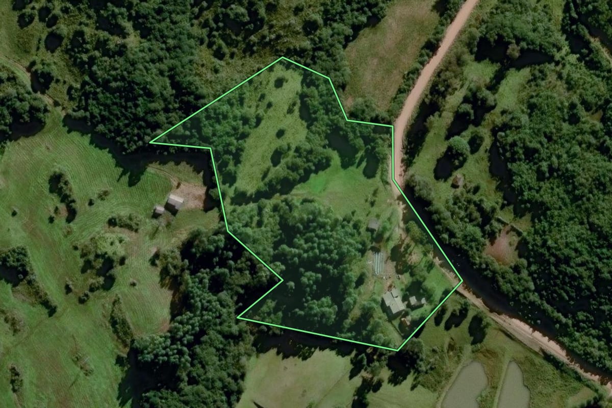 Imagem de satélite do imóvel rural em Dom Feliciano (RS), com o contorno declarado no CAR desenhado por cima.