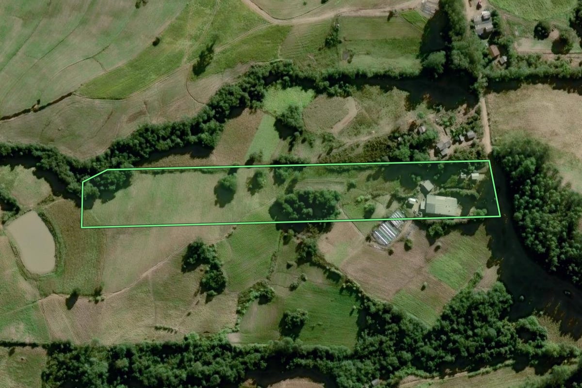 Imagem de satélite do imóvel rural em Dom Feliciano (RS), com o contorno declarado no CAR desenhado por cima.