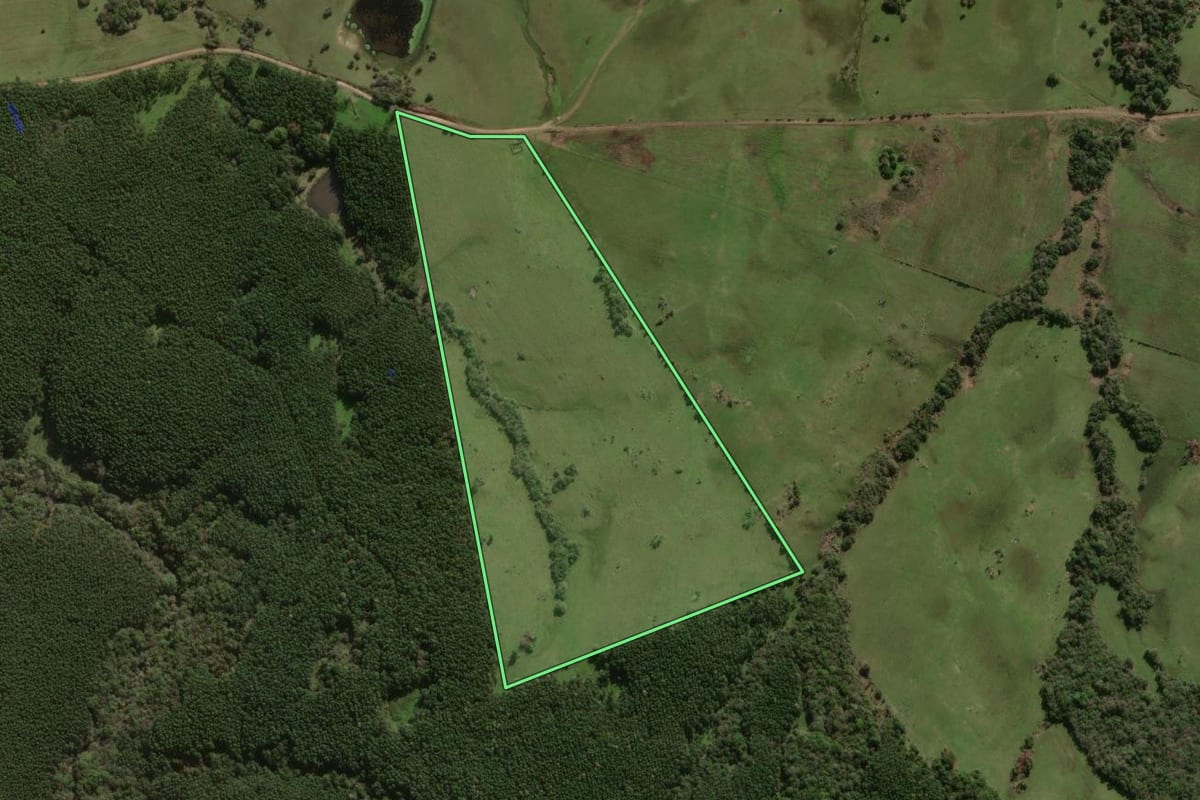 Imagem de satélite do imóvel rural em Dom Feliciano (RS), com o contorno declarado no CAR desenhado por cima.