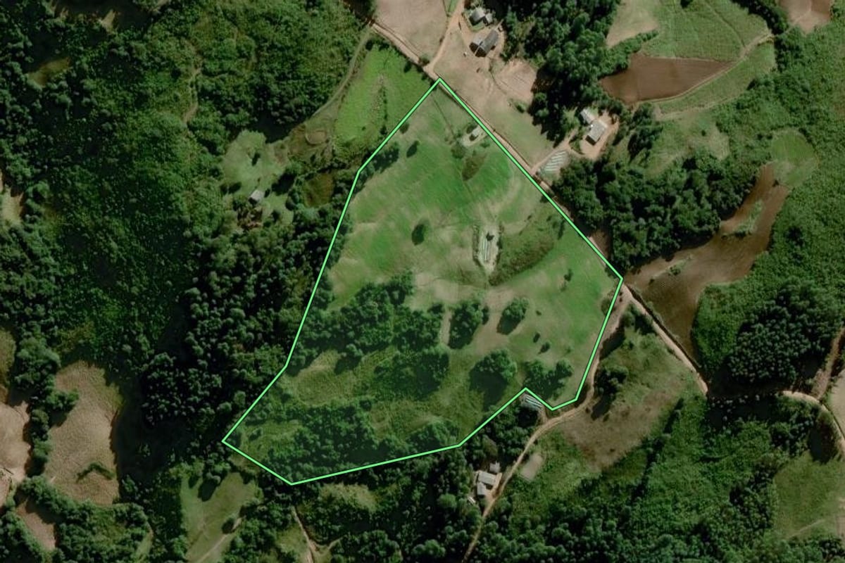 Imagem de satélite do imóvel rural em Dom Feliciano (RS), com o contorno declarado no CAR desenhado por cima.