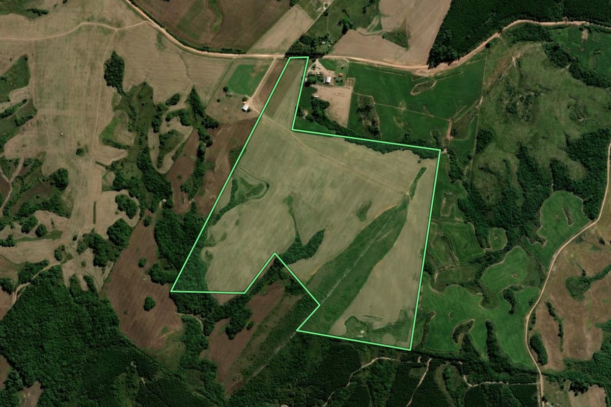 Imagem de satélite do imóvel rural em Dom Feliciano (RS), com o contorno declarado no CAR desenhado por cima.
