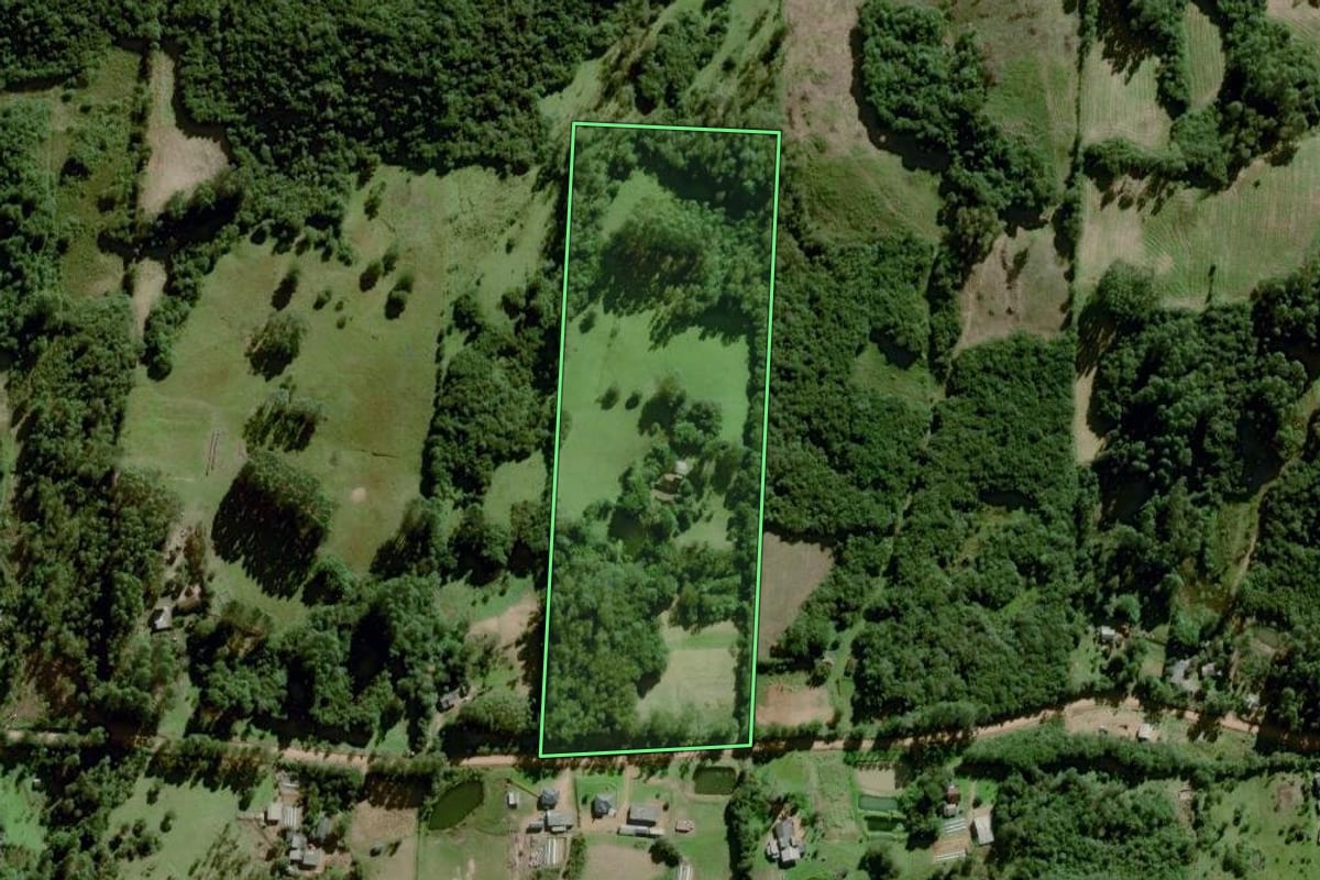 Imagem de satélite do imóvel rural em Dom Feliciano (RS), com o contorno declarado no CAR desenhado por cima.