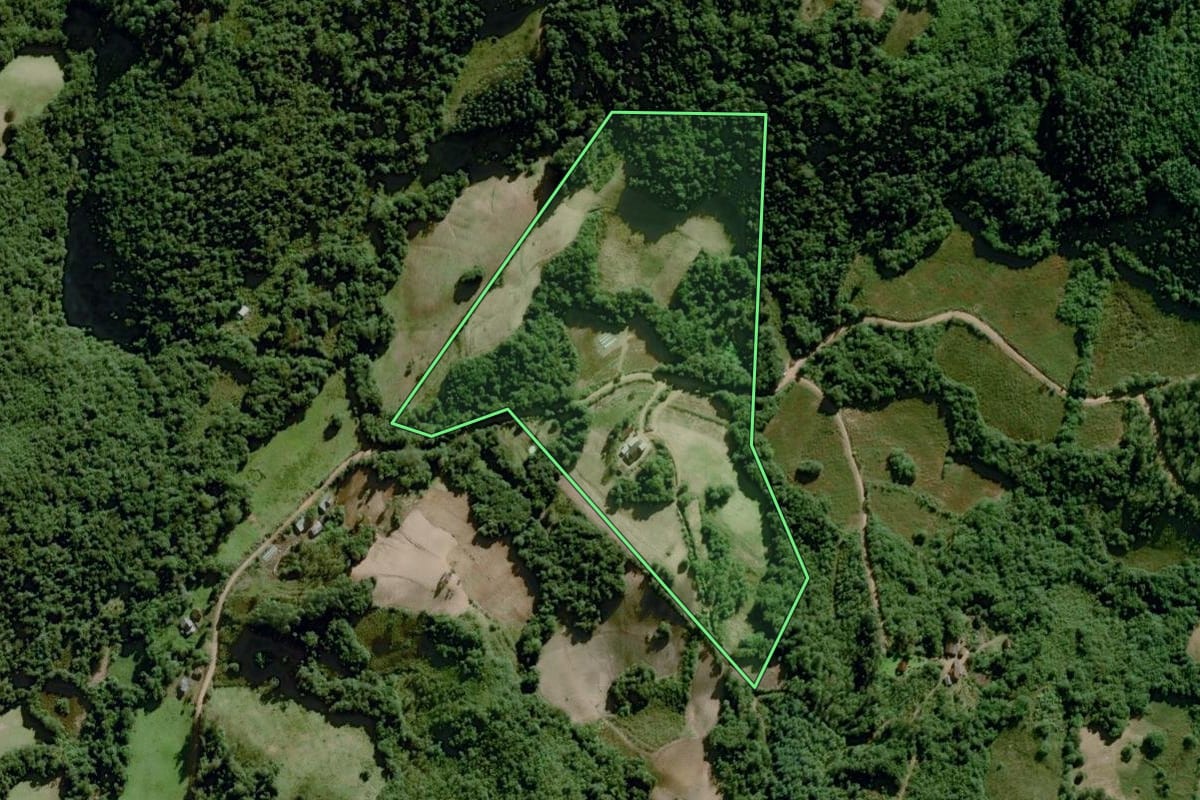 Imagem de satélite do imóvel rural em Dom Feliciano (RS), com o contorno declarado no CAR desenhado por cima.