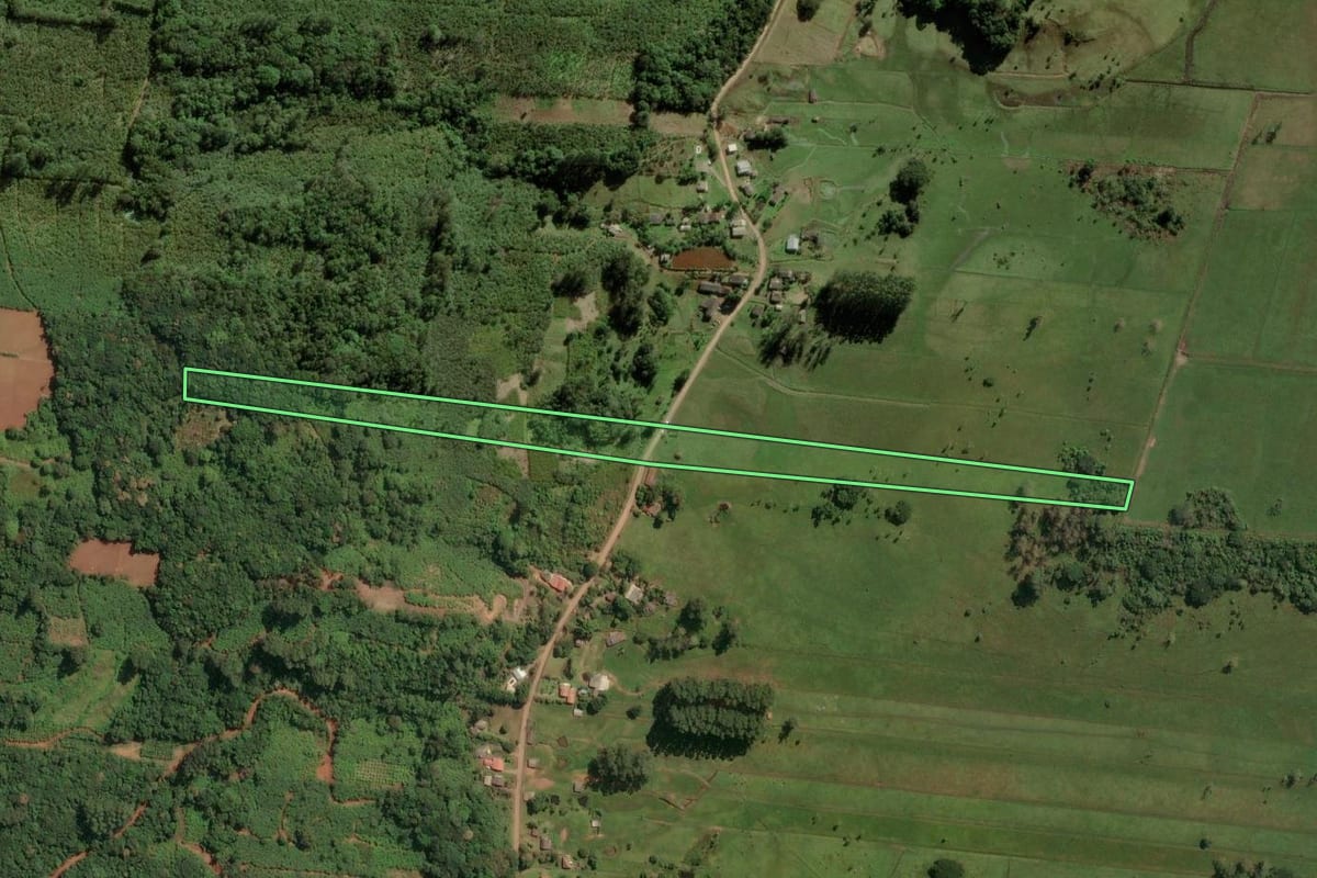 Imagem de satélite do imóvel rural em Dom Pedro de Alcântara (RS), com o contorno declarado no CAR desenhado por cima.