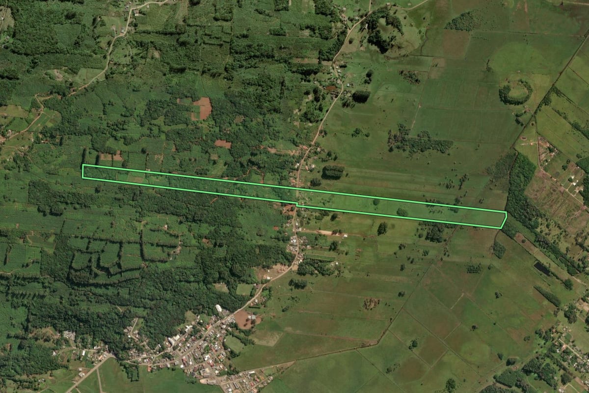 Imagem de satélite do imóvel rural em Dom Pedro de Alcântara (RS), com o contorno declarado no CAR desenhado por cima.