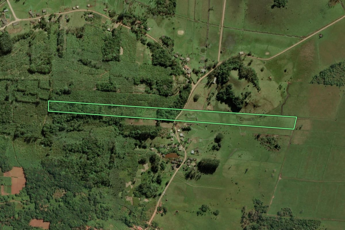 Imagem de satélite do imóvel rural em Dom Pedro de Alcântara (RS), com o contorno declarado no CAR desenhado por cima.