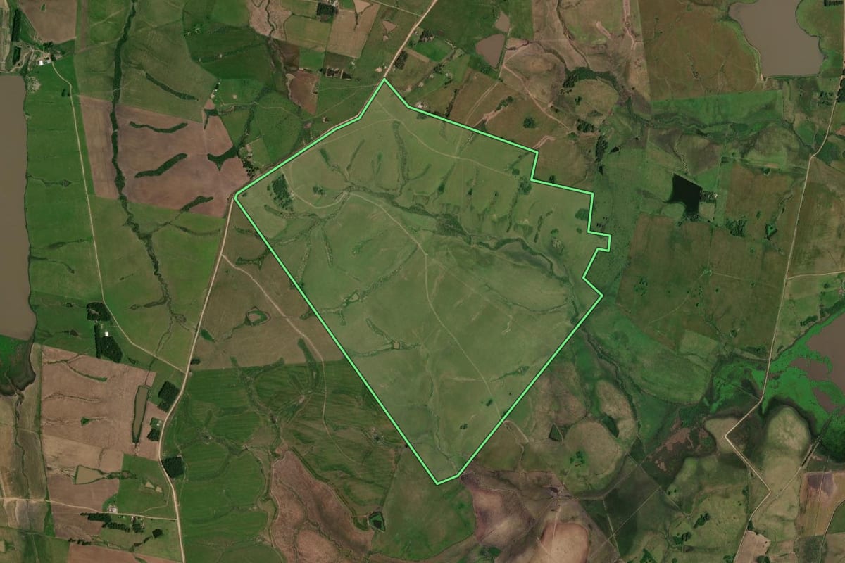 Imagem de satélite do imóvel rural em Dom Pedrito (RS), com o contorno declarado no CAR desenhado por cima.