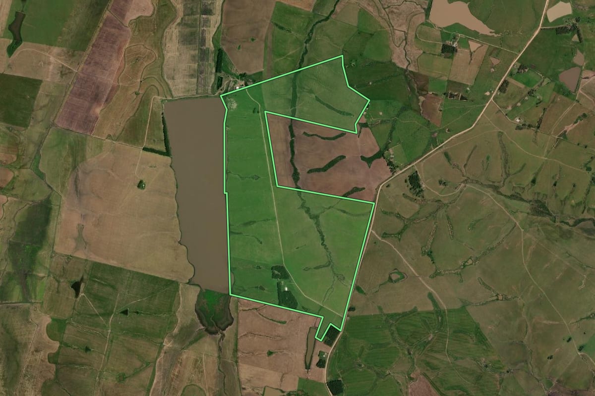 Imagem de satélite do imóvel rural em Dom Pedrito (RS), com o contorno declarado no CAR desenhado por cima.