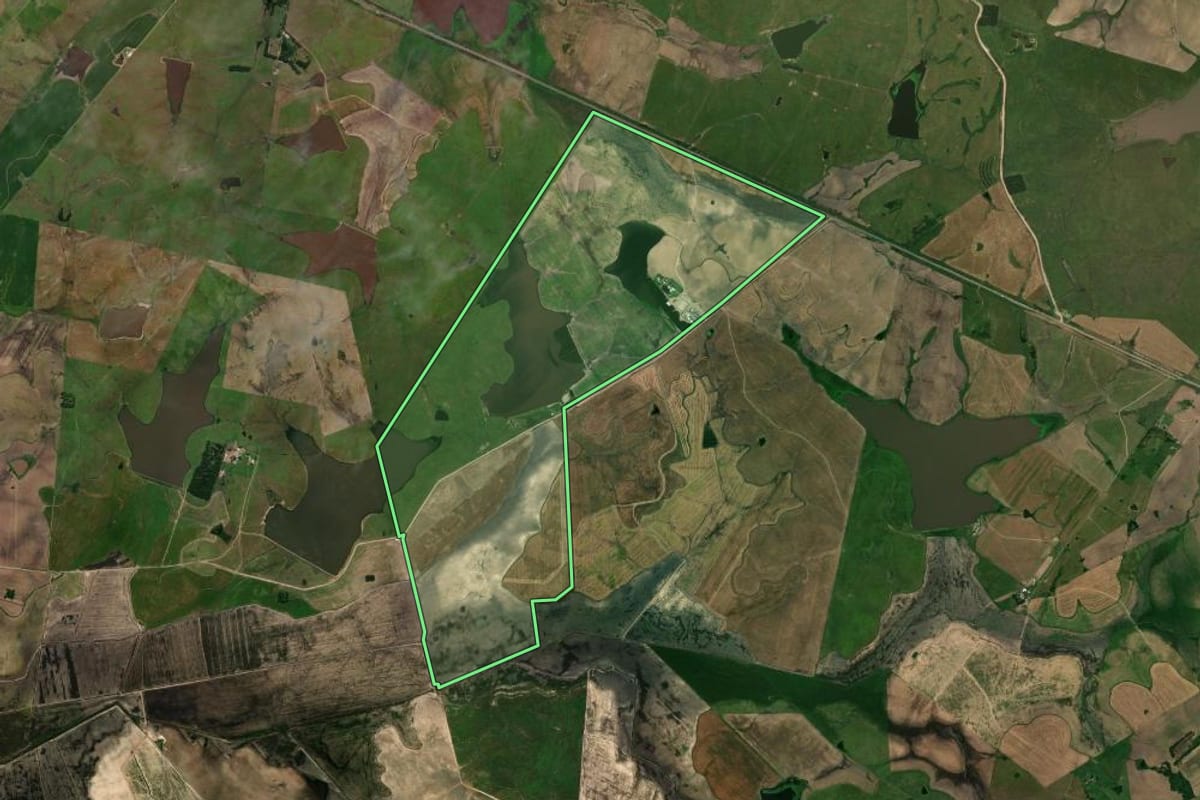 Imagem de satélite do imóvel rural em Dom Pedrito (RS), com o contorno declarado no CAR desenhado por cima.