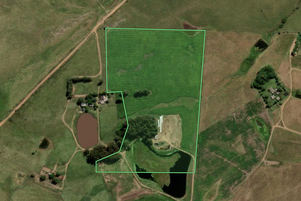 Imagem de satélite do imóvel rural em Dom Pedrito (RS), com o contorno declarado no CAR desenhado por cima.