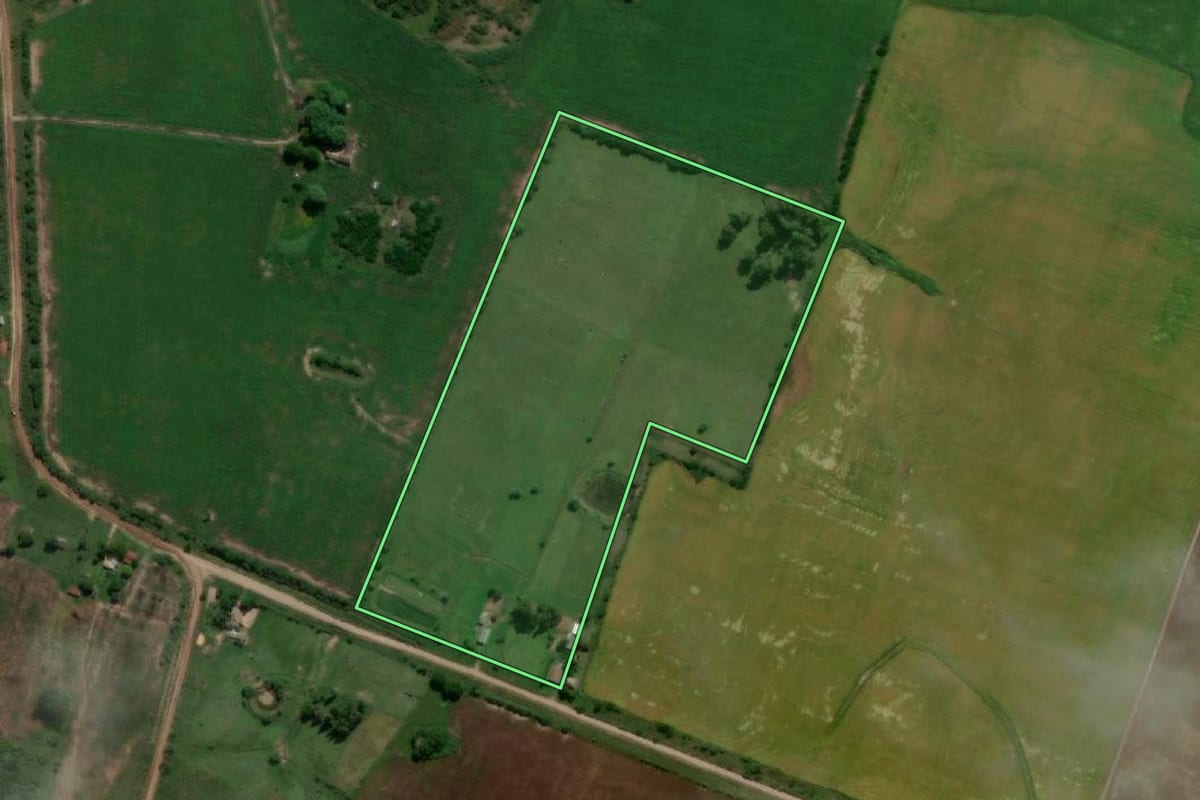 Imagem de satélite do imóvel rural em Dom Pedrito (RS), com o contorno declarado no CAR desenhado por cima.
